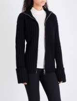 MONCLER Oversized wool and cashmere-blend cardigan | black chunky zip-up cardigans