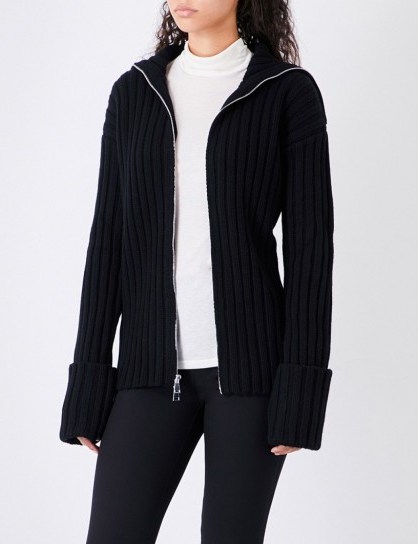 MONCLER Oversized wool and cashmere-blend cardigan | black chunky zip-up cardigans - flipped