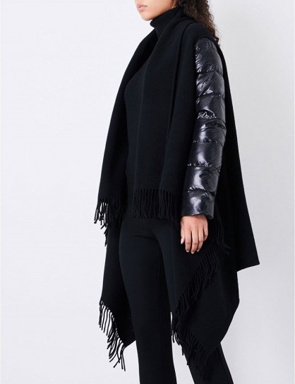 MONCLER Shawl-lapel wool and quilted-shell cape | black capes/shawls - flipped