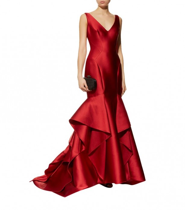 Monique Lhuillier Ruffled Hem Mikado Gown – red ruffle gowns