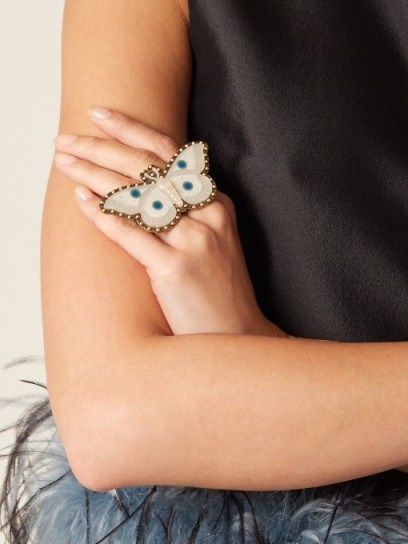 GUCCI Moth-embellished double ring ~ statement rings - flipped