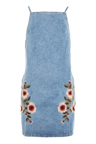 Topshop MOTO Denim Embroidered Dress | floral dresses - flipped