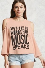 FOREVER 21 Music Speaks Graphic Sweatshirt ~ pink cold shoulder sweatshirts