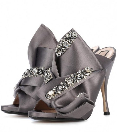 N°21 Ronny 110 crystal-embellished satin sandals | luxe taupe heels - flipped