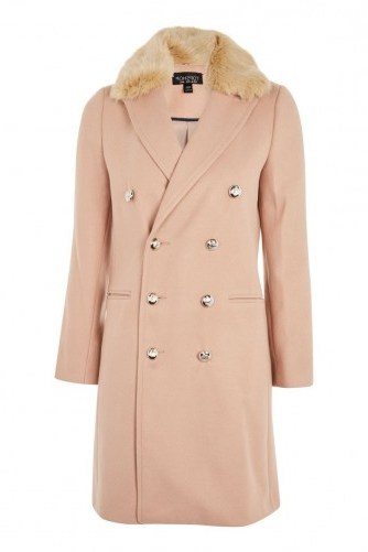 Topshop Nancy Faux Fur Collar Coat – nude coats – luxe style fashion - flipped
