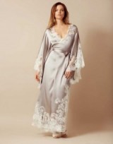 Agent Provocateur Nayeli Long Kimono Ivory And Silver ~ luxury lace robes ~ nightwear kimonos ~ luxe dressing gowns