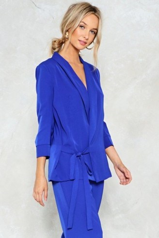 NASTY GAL New Wave Tie Waist Blazer ~ cobalt-blue evening blazers ~ going out jacket & trousers suits ~ party fashion - flipped