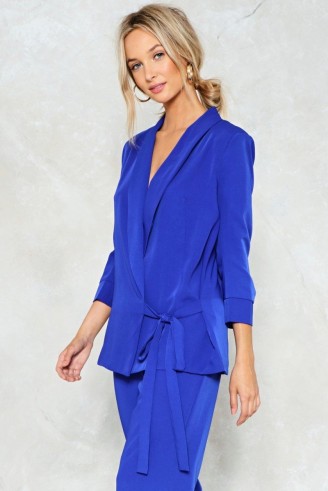 NASTY GAL New Wave Tie Waist Blazer ~ cobalt-blue evening blazers ~ going out jacket & trousers suits ~ party fashion