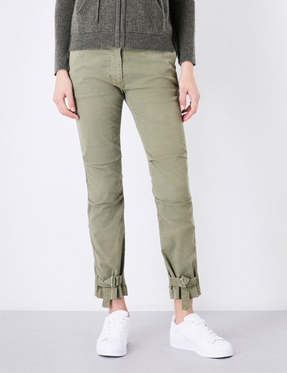 NILI LOTAN Bradley tapered mid-rise stretch-cotton trousers | army green pants - flipped