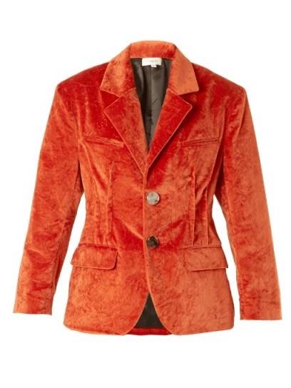 ISA ARFEN Notch-lapel crushed-velvet cotton-blend jacket – dark orange jackets – jewel tones - flipped