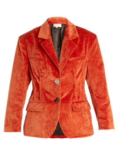 ISA ARFEN Notch-lapel crushed-velvet cotton-blend jacket – dark orange jackets – jewel tones