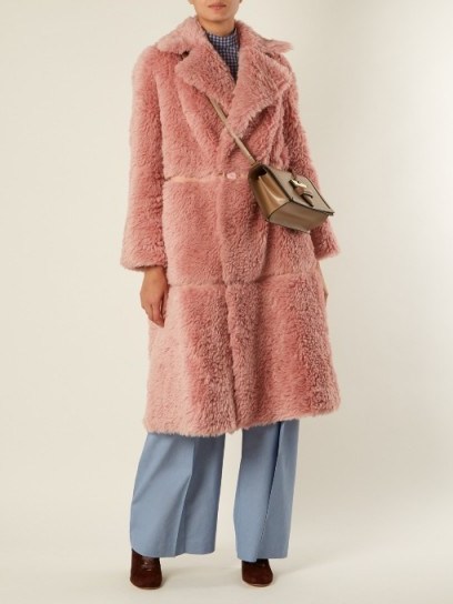 VIKA GAZINSKAYA Notch-lapel faux-leather trimmed alpaca-blend coat ~ fluffy pink winter coats - flipped