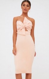 Pretty Little Thing NUDE BOW DETAIL SCUBA MIDI DRESS – strapless party dresses