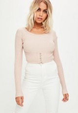 missguided nude corset detail knitted bodysuit | ribbed bodysuits