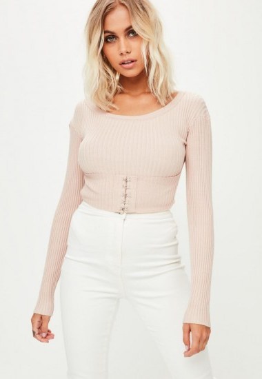 missguided nude corset detail knitted bodysuit | ribbed bodysuits - flipped