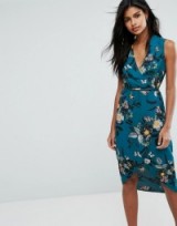 Oasis Floral Wrap Midi Dress ~ sleeveless flower print dresses