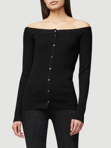 FRAME off the shoulder cardi noir | black bardot cardigan | knitwear