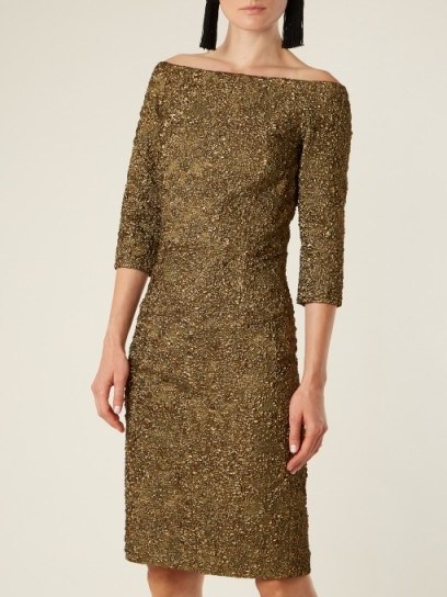 OSCAR DE LA RENTA Off-the-shoulder cloqué dress – gold metallic cocktail dresses – evening chic/glamour - flipped