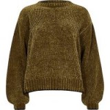 River Island Olive green balloon sleeve chenille jumper – crew neck jumpers – knitwear