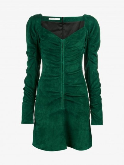 Olivier Theyskens Sweetheart Ruched Mini Dress ~ green suede dresses - flipped