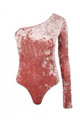 Topshop One Shoulder Velvet Body | rose-pink bodysuits