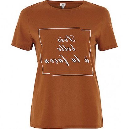 River Island Orange ‘sois belle’ print fitted T-shirt #tops #tees #casual - flipped