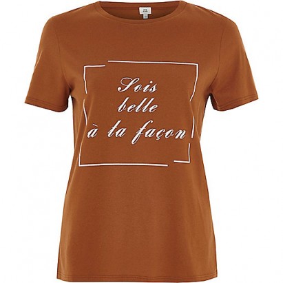 River Island Orange ‘sois belle’ print fitted T-shirt #tops #tees #casual
