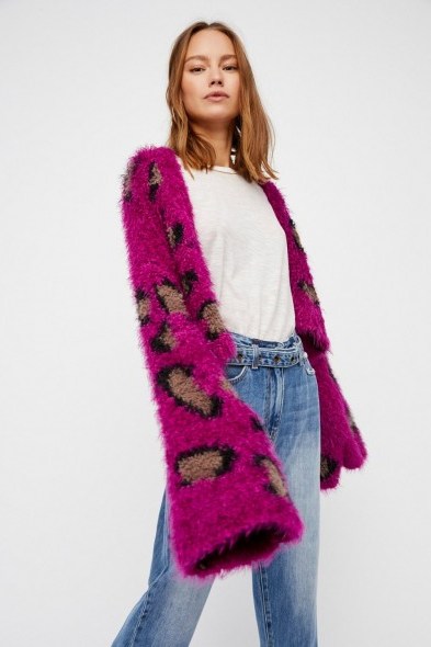 FREE PEOPLE Wild Cat Cardi ~ soft fluffy pink cardigans - flipped