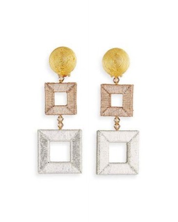 Oscar de la Renta Wrapped Double-Square Drop Earrings ~ statement jewellery - flipped