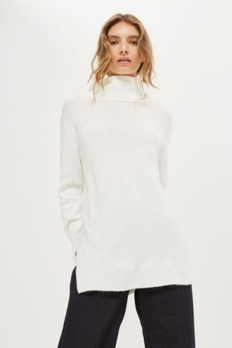 Topshop Oversized Funnel Neck Knitted Jumper – high neck jumpers – ivory sweaters - flipped