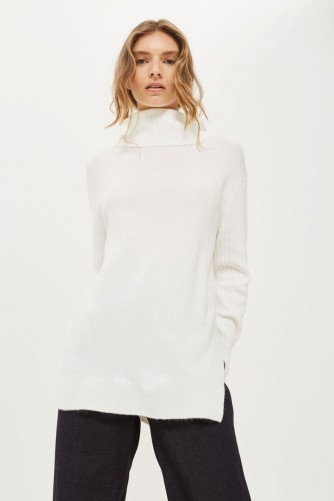 Topshop Oversized Funnel Neck Knitted Jumper – high neck jumpers – ivory sweaters