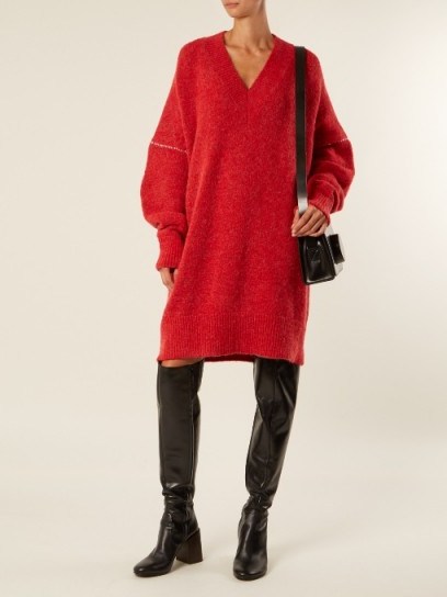MM6 BY MAISON MARGIELA Oversized V-neck knit dress ~ chic red sweater dresses - flipped