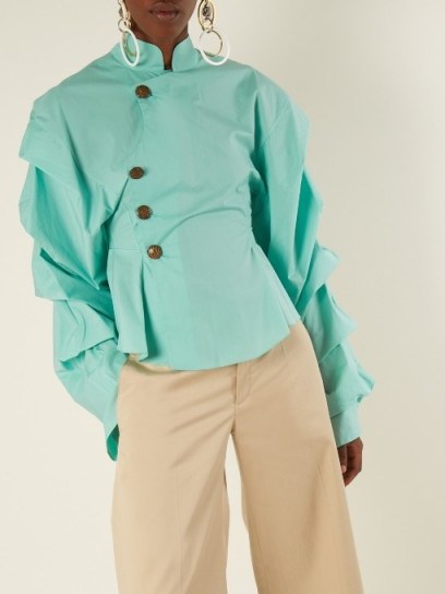 A.W.A.K.E. Page Boy Meets Octopus Tendrils cotton top ~ mint-green draped sleeved tops - flipped
