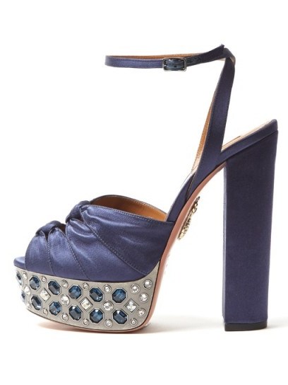 AQUAZZURA Party Plateau crystal-embellished satin sandals ~ blue jewelled platforms - flipped