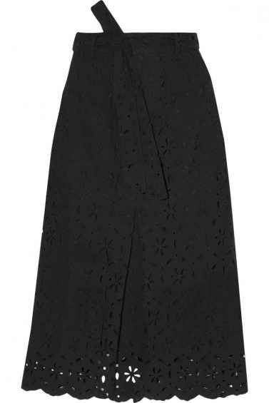 ZIMMERMANN Pavilion pleated broderie anglaise cotton midi skirt | black scalloped hem skirts - flipped