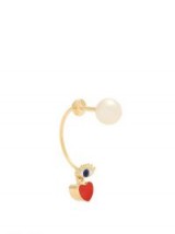 DELFINA DELETTREZ Pearl, enamel & yellow-gold earring ~ single eye & heart drop earrings