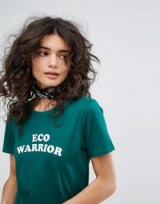 People Tree Organic Cotton T-Shirt With Eco Warrior Slogan / green slogan tee
