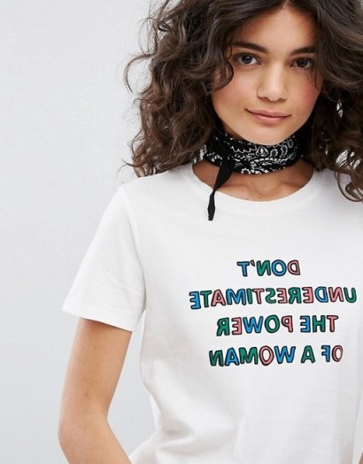 People Tree Organic Cotton T-Shirt With Power Of Woman Slogan / white slogan t-shirts - flipped