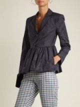 ROSIE ASSOULIN Peplum-hem silk and wool-blend moire jacket ~ dark blue frill hem jackets