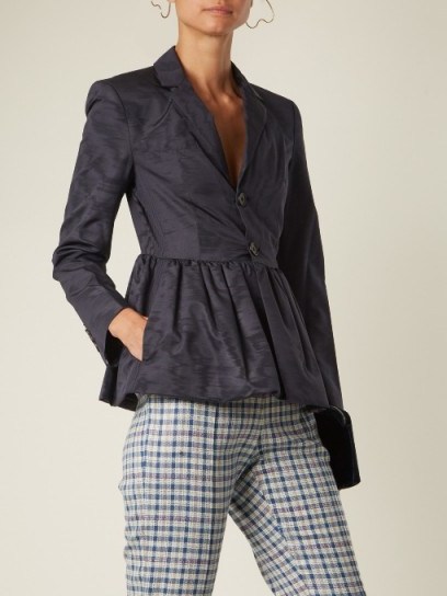 ROSIE ASSOULIN Peplum-hem silk and wool-blend moire jacket ~ dark blue frill hem jackets - flipped