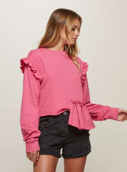 Miss Selfridge PETITE Deconstructed Sweatshirt ~ pink ruffle sweatshirts - flipped