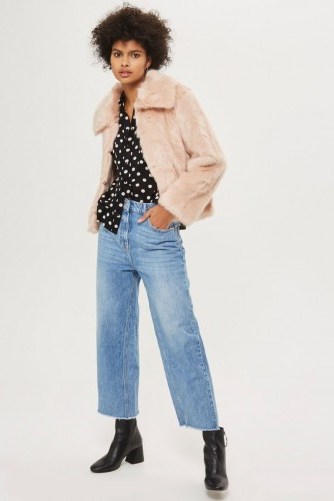Topshop PETITE Faux Fur Coat – fluffy nude coats – luxe style winter jackets - flipped