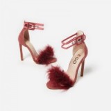 EGO Pia Perspex Strap Fluffy Heel In Blush Red Faux Suede