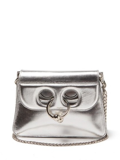 J.W.ANDERSON Pierce mini metallic silver leather cross-body bag ~ luxe crossbody bags ~ small handbags - flipped