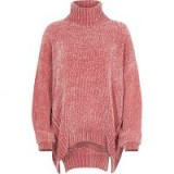 Pink chenille knit oversized roll neck jumper – slouchy jumpers – oversized knitwear