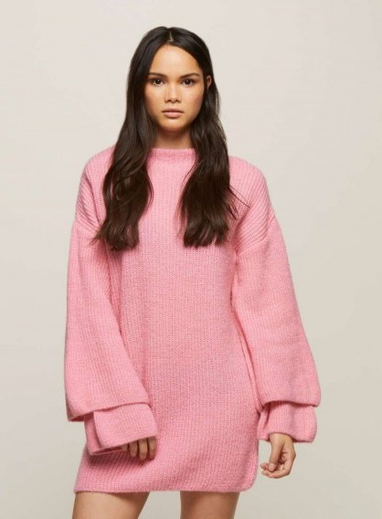 MISS SELFRIDGE Pink Double Sleeve Tunic Dress ~ knitted dresses - flipped