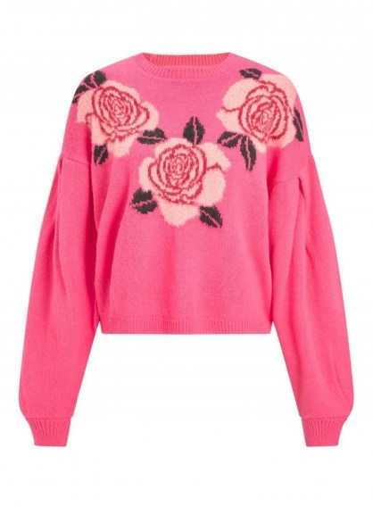 Miss Selfridge Pink Floral Intarsia Knitted Jumper - flipped