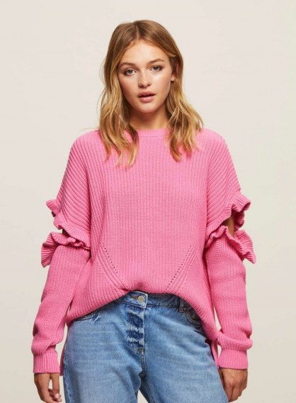 Miss Selfridge Pink Frill Elbow Knitted Jumper - flipped