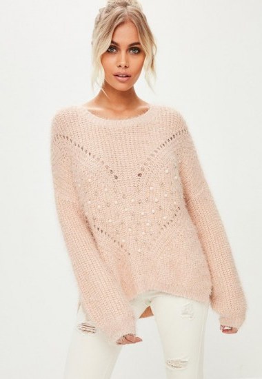 missguided pink pearl knitwear jumper | soft slouchy jumpers | knitwear - flipped