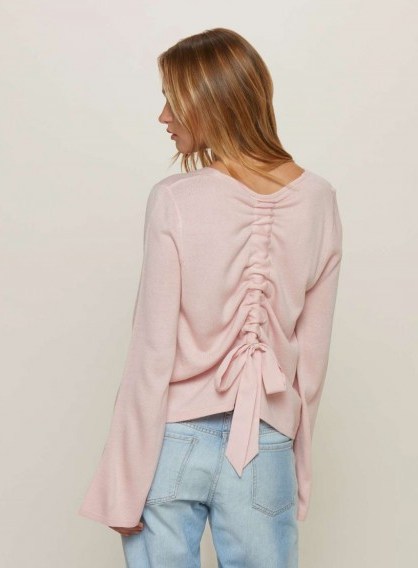 MISS SELFRIDGE Pink Ruched Bow Back Knitted Sweatshirt - flipped